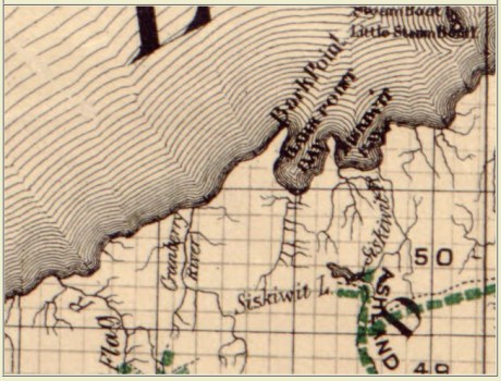 Official railroad map of Wisconsin, 1900 / prepared under the direction of Graham L. Rice, Railroad Commissioner. Library of Congress.Check out Steamboat Island in the upper right.  According to the old timers, that's the one that washed away.