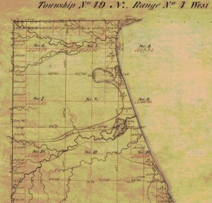 Detail of settlements and foot trails in the Sioux River Valley, 1855.