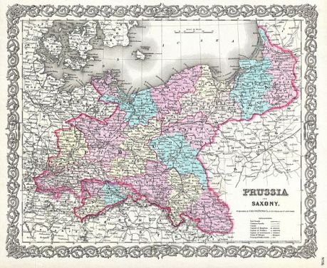 1856 Colton Map of Prussia and Saxony, Germany (WikiMedia.org).