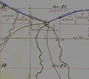 Ironton townsite claim at Saxon Harbor with trails to Odanah and the Penoka Iron Range. (Detail from Wisconsin Public Land Survey Records)