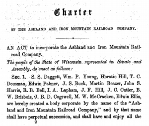 Charter of the Ashland and Iron Mountain Railroad Company
