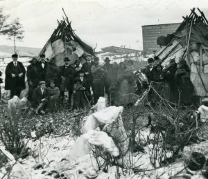 Group of people, including a number of Ojibwe at Minnesota Point, Duluth, Minnesota [featuring William Howenstein] ~ University of Minnesota Duluth, Kathryn A. Martin Library
