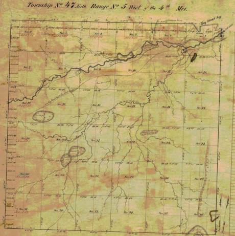 Original plat map of T47N R05W. This is now the Town of Eileen.