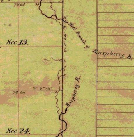 Detail of Raspberry River and West Branch of Raspberry River (T49N R5W).
