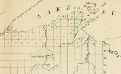 Detail from Sketch of the Public Surveys in Wisconsin and Territory of Minnesota by the Surveyor General's Office (Warner Lewis), Dubuque, Oct. 21, 1854.
