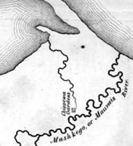 Detail of "Chippewa Gardens" at Odanah from Summary narrative of an exploratory expedition to the sources of the Mississippi River, in 1820, by Henry Rowe Schoolcraft, page 105.