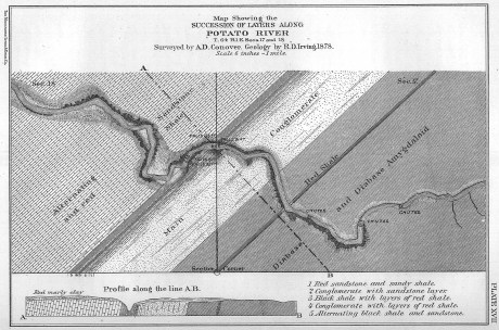 "Map Showing the Succession of Layers Along Potato River" by R. D. Irving, 1873. Reproduced from the Geology of Wisconsin: Volume III.