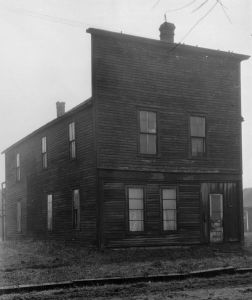 Built circa 1857, photographed circa 1930. "The trading post was owned by Vincent Roy. The Roy family was prominent in the early history of the Superior area. The father, Frank Roy, and the sons, Vincent and Peter, signed the 1854 treaty." ~ Wisconsin Historical Society