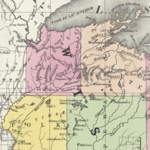 Detail of the mail route between La Pointe and St. Croix falls. ~ A new map of the State of Wisconsin, by Thomas, Cowperthwait & Co., 1850