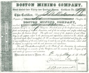 Boston Mining Company stock issued by Joab Bernard. ~ Copper Country Reflections