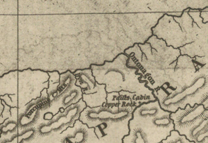 Detail of Ontonagon River, “Paul's Cabin,” the Ontonagon Boulder, and the Porcupine Mountains from Map of the Mineral Lands Upon Lake Superior Ceded to the United States by the Treaty of 1842 With the Chippeway Indians. ~ Wisconsin Historical Society