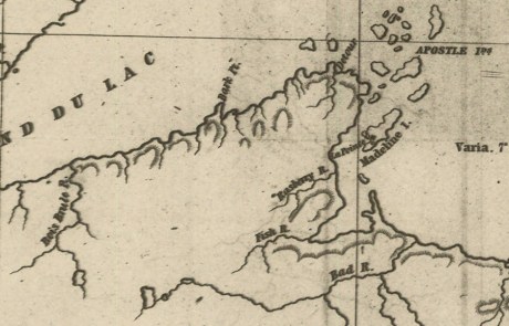 Detail of the shoreline between La Pointe and the Bois-Brule River from Map of the Mineral Lands Upon Lake Superior Ceded to the United States by the Treaty of 1842 With the Chippeway Indians. ~ Wisconsin Historical Society