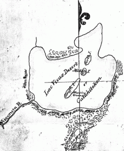 Map of Lac Vieux Desert from Thomas Jefferson Cram's 1840 fieldbook. ~ School District of Marshfield: Digital Time Travellers