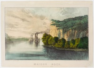 "Maiden Rock. Mississippi River." by Currier & Ives. Maiden's Rock Bluff. This location is now designated as Maiden Rock Bluff State Natural Area. ~ Springfield Museums